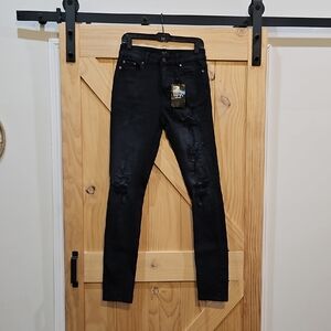 NWT | Boohoo Men's Black Distressed Skinny Jeans | Size 30